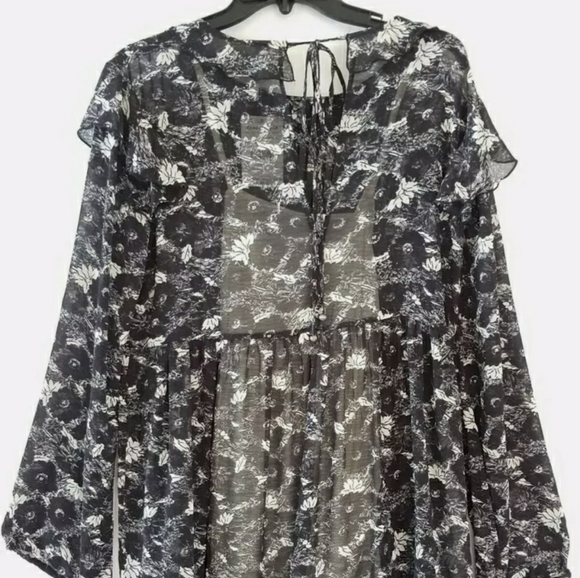 Free people Black White floral Mini Tunic Dress Flirty NEW XS Bohemian Fall HOT - Picture 5 of 7